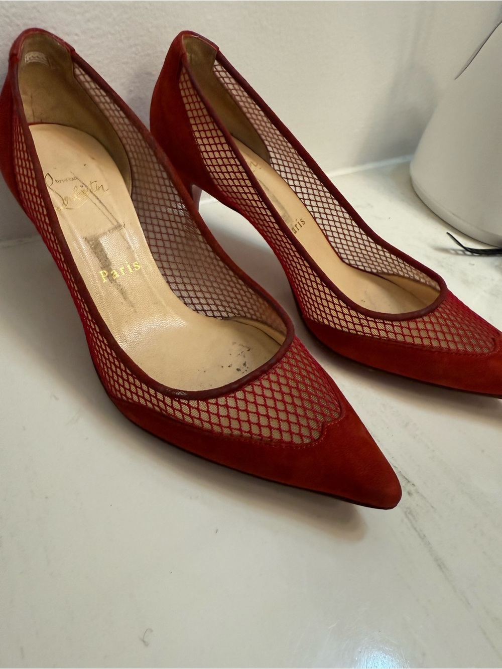 Louboutin Red Mesh Pointed-Toe Women’s Pumps 37.5